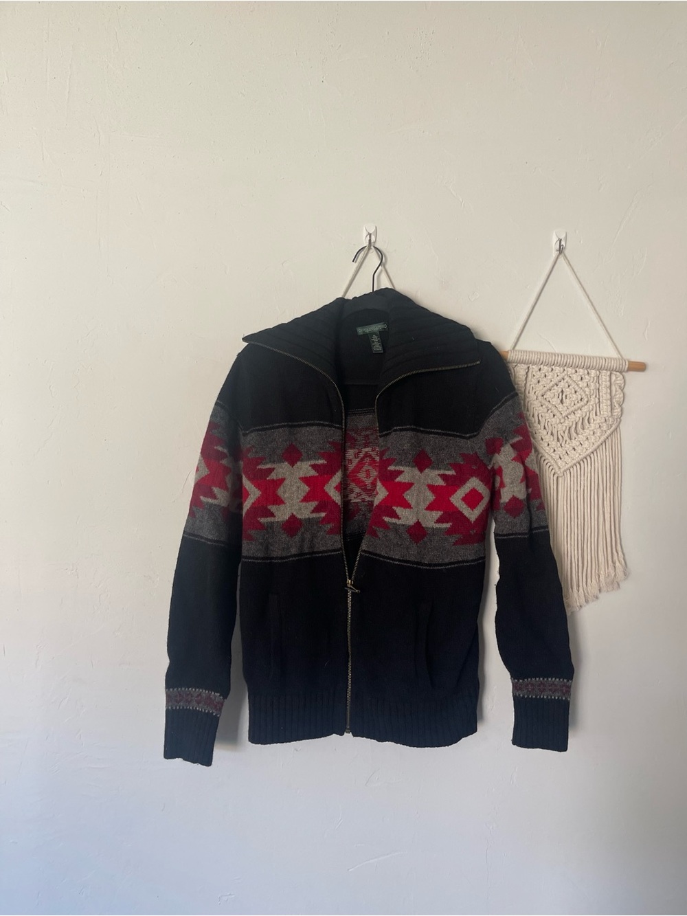 Ralph Lauren Vintage Southwestern Lambswool Blend Full Zip Sweater